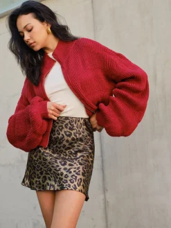 Mock Neck Zipper Short Cardigan