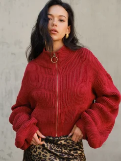 Mock Neck Zipper Short Cardigan