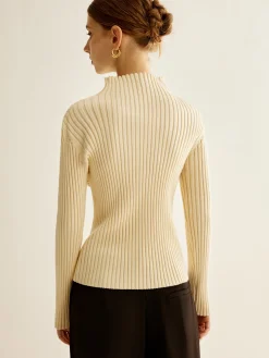 Mock-Neck Ribbed Cinched Sweater