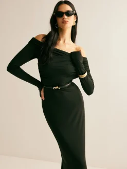 Modal Off-Shoulder Ruched Dress Without Belt