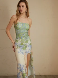 Monet Floral Print Split Midi Dress