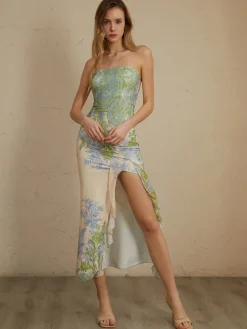 Monet Floral Print Split Midi Dress