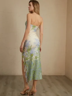 Monet Floral Print Split Midi Dress