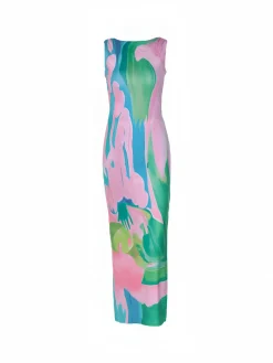 Monet Garden Print Sleeveless Long Dress