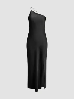 Moonlight Open Back Satin Slit Long Dress