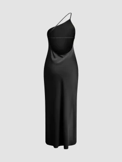 Moonlight Open Back Satin Slit Long Dress