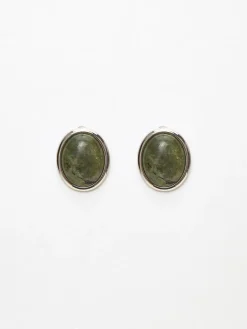 Moss Green Spectrolite Stud Earrings
