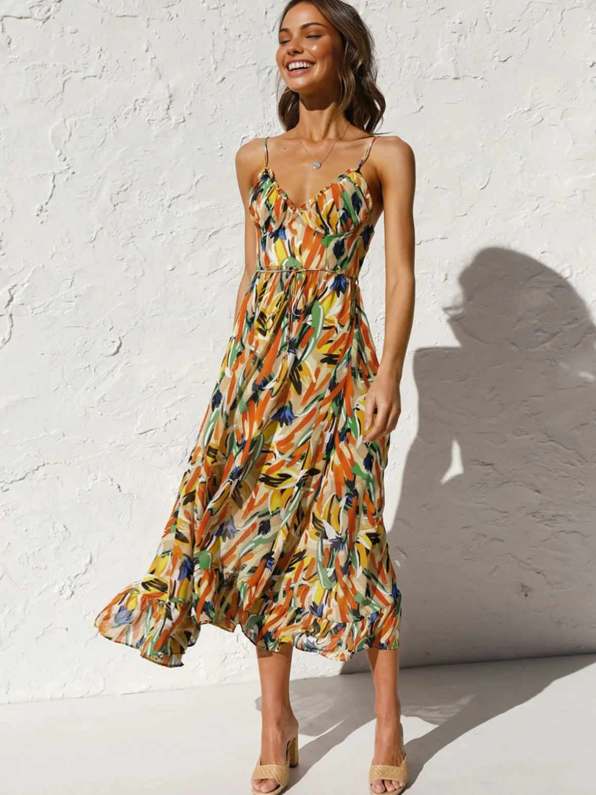 Multi Color Print Cami Midi Dress