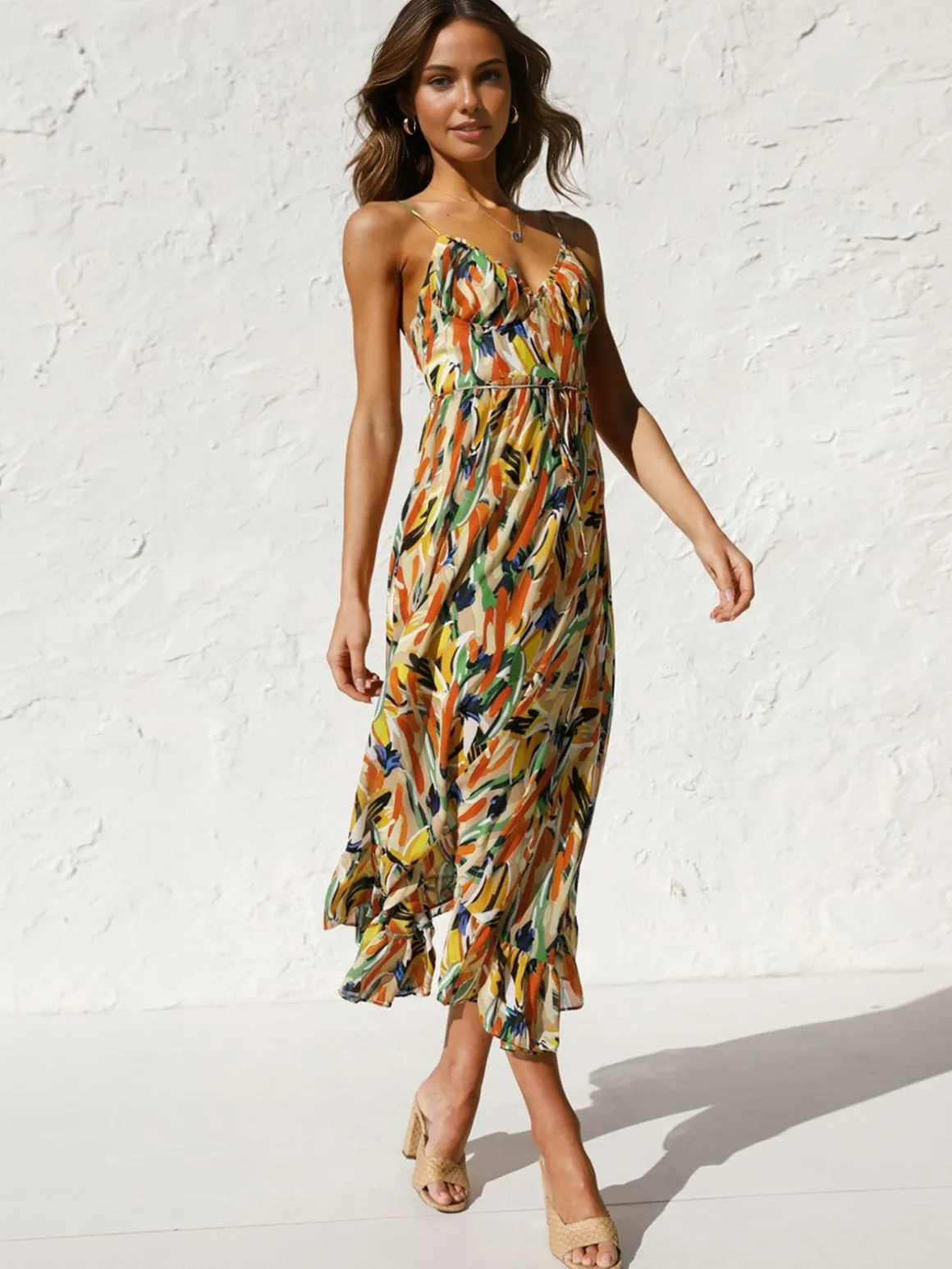 Multi Color Print Cami Midi Dress