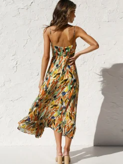 Multi Color Print Cami Midi Dress