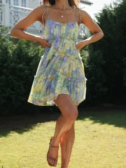 Multi Floral Short Layered Cami Dress