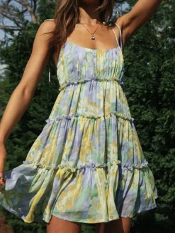 Multi Floral Short Layered Cami Dress