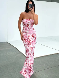 Multi Floral Split Long Dress