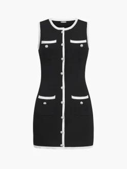 Multi Pocket Button Sleeveless Short Sweater Dress