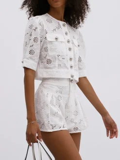 Multi-Button Embroidery Shorts Set