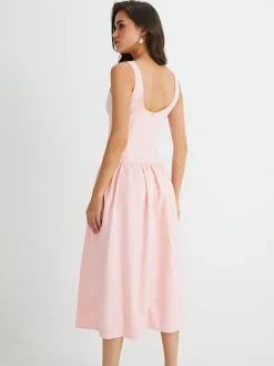 Multi-Button Sleeveless Pleated Midi Dress