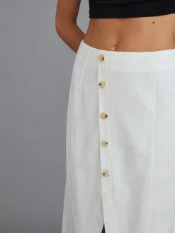 Multi-Button Split Middle Waist Maxi Skirt