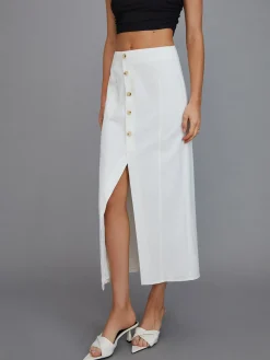 Multi-Button Split Middle Waist Maxi Skirt
