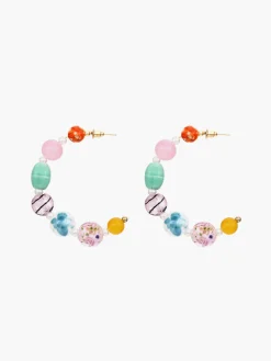 Multi-Color Beaded Hoop Earrings