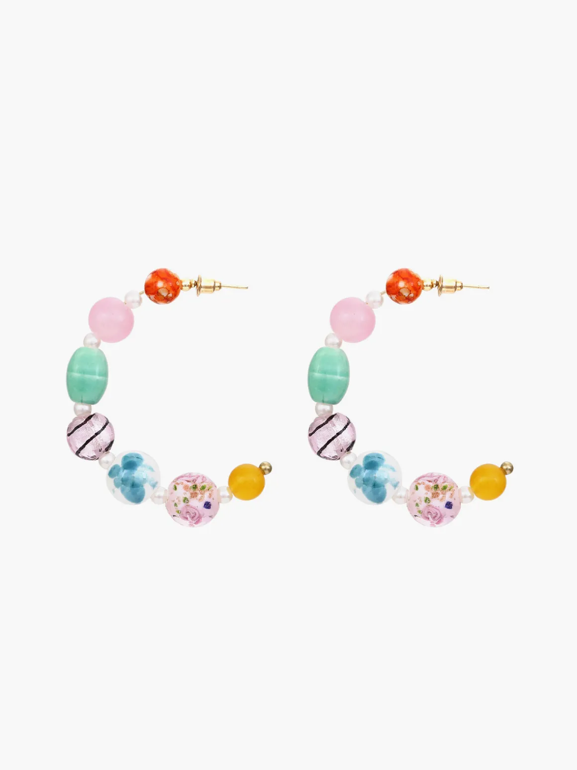 Multi-Color Beaded Hoop Earrings