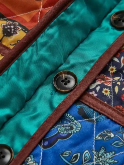 Multi-Color Printed Flap-Pockets Winter Coat
