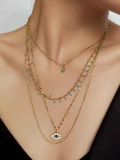 Multi-Layer Rhinestone Evil Eye Pendant Necklace