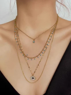 Multi-Layer Rhinestone Evil Eye Pendant Necklace
