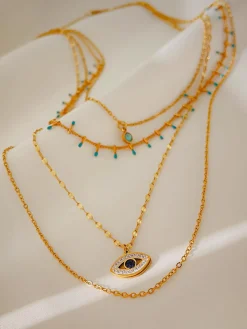 Multi-Layer Rhinestone Evil Eye Pendant Necklace