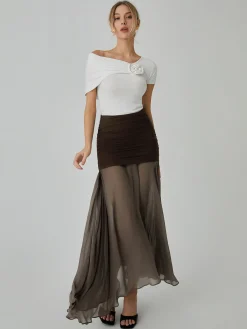 Net Chiffon Patchwork Maxi Skirt