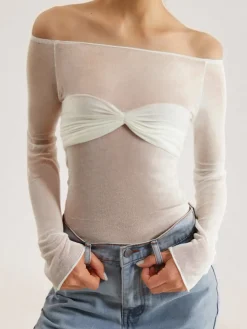 Nostalgia Off-Shoulder Mesh Long Sleeve Shirt