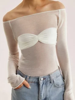 Nostalgia Off-Shoulder Mesh Long Sleeve Shirt
