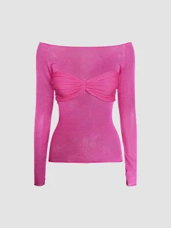 Nostalgia Off-Shoulder Mesh Long Sleeve Shirt