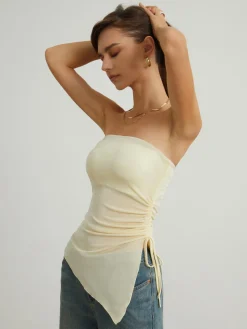 Oblique Drawstring Mesh Cover Up Tube Top