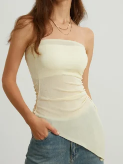 Oblique Drawstring Mesh Cover Up Tube Top