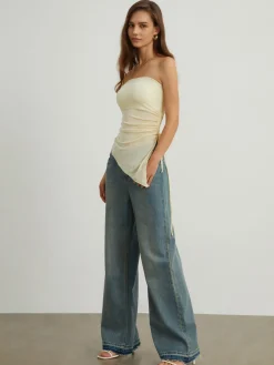 Oblique Drawstring Mesh Cover Up Tube Top