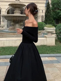 Off Shoulder Criss Cross Long Dress