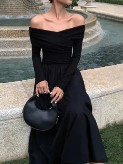 Off Shoulder Criss Cross Long Dress