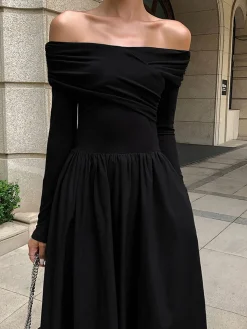 Off Shoulder Criss Cross Long Dress
