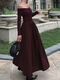 Off Shoulder Criss Cross Long Dress