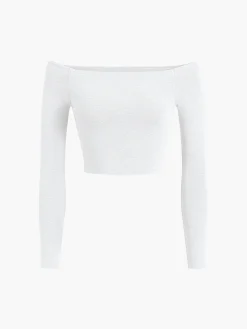 Off Shoulder Crop Long Sleeve Crop Shirt