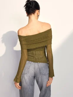 Off Shoulder Drawstring Blouse