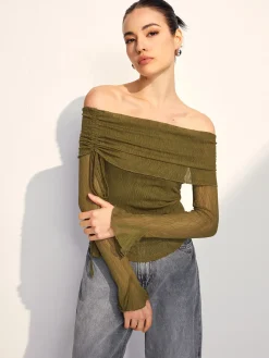 Off Shoulder Drawstring Blouse