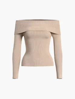 Off Shoulder Overfold Long Sleeve Knit Top