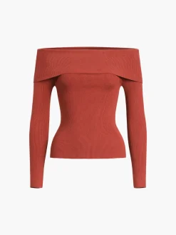 Off Shoulder Overfold Long Sleeve Knit Top