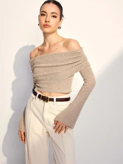Off Shoulder Plain Knit Top