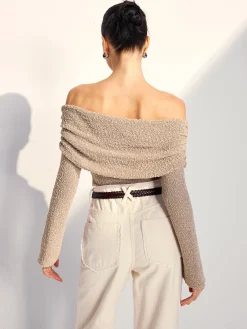 Off Shoulder Plain Knit Top