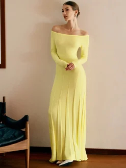 Off Shoulder Pleated  Sweater Dress