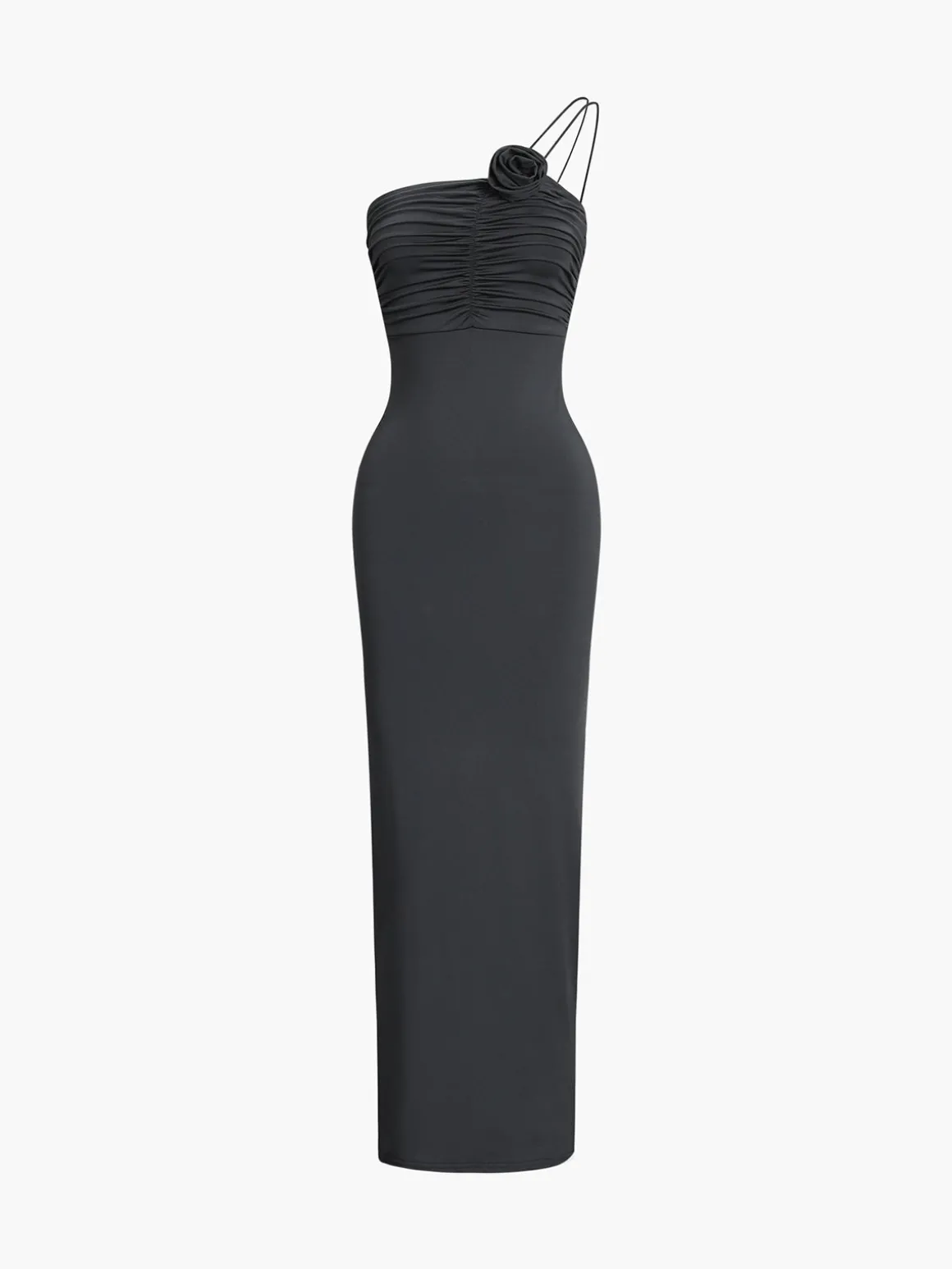 Off Shoulder Rose Decor Ruched Midi Dress