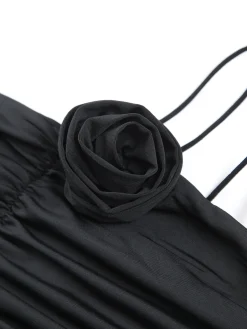 Off Shoulder Rose Decor Ruched Midi Dress