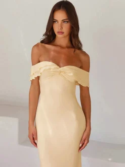 Off Shoulder Ruffle Satin Long Dress